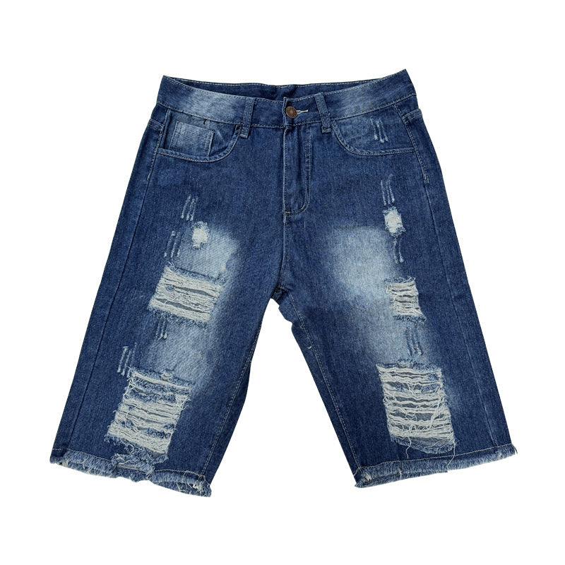 Herr Destroyed Denim Shorts med oregelbunden nederkant och trendiga slitdetaljer Mirla-Eva Jonsson