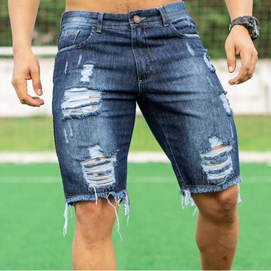 Herr Destroyed Denim Shorts med oregelbunden nederkant och trendiga slitdetaljer Mirla-Eva Jonsson