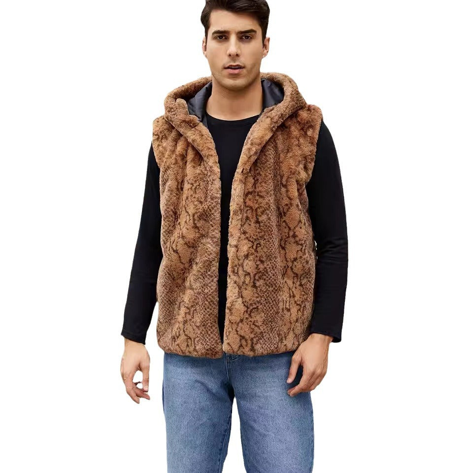 Herr Elegant Fleece-Väst med Huva och Ornmönster Mirla-Eva Jonsson