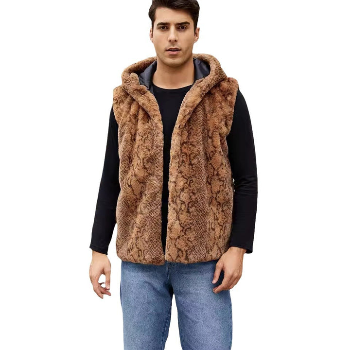 Herr Elegant Fleece-Väst med Huva och Ornmönster Mirla-Eva Jonsson