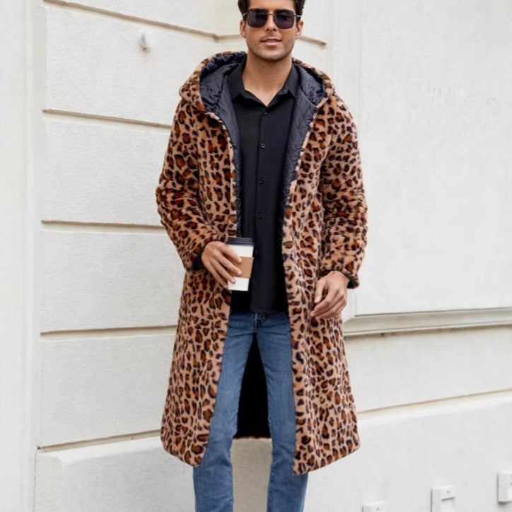 Herr Eleganta Konstpälsrock med Leopardsmönster Mirla-Eva Jonsson