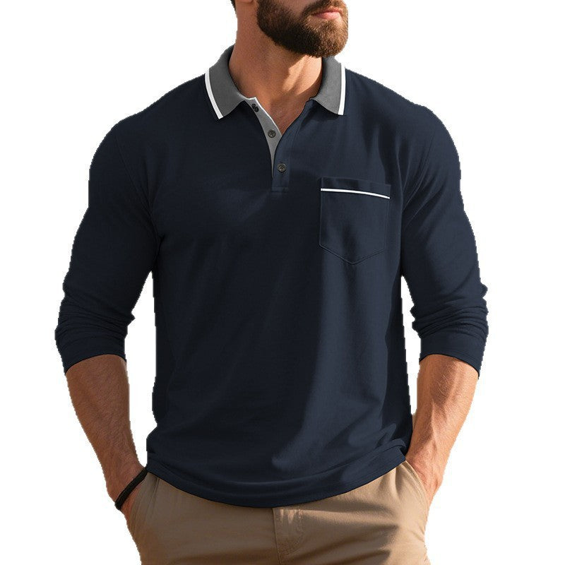 Herr Eleganta Långärmad Polo Shirt med modernt Reverskrage och praktisk Bröstficka Mirla-Eva Jonsson