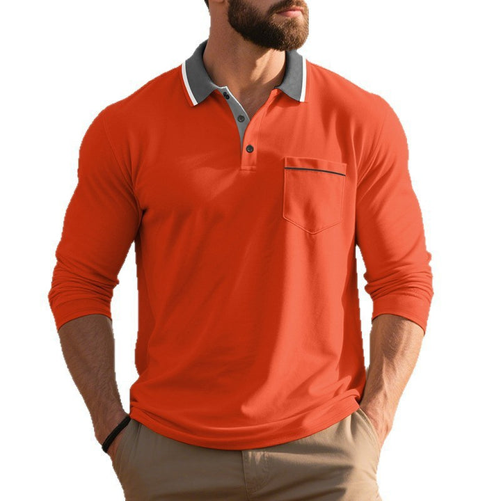 Herr Eleganta Långärmad Polo Shirt med modernt Reverskrage och praktisk Bröstficka Mirla-Eva Jonsson