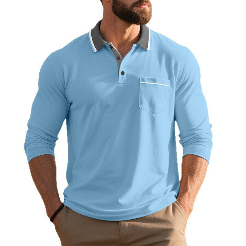 Herr Eleganta Långärmad Polo Shirt med modernt Reverskrage och praktisk Bröstficka Mirla-Eva Jonsson