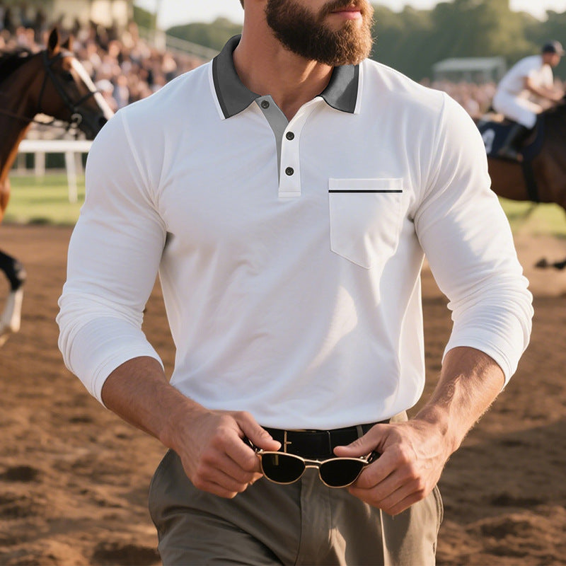 Herr Eleganta Långärmad Polo Shirt med modernt Reverskrage och praktisk Bröstficka Mirla-Eva Jonsson