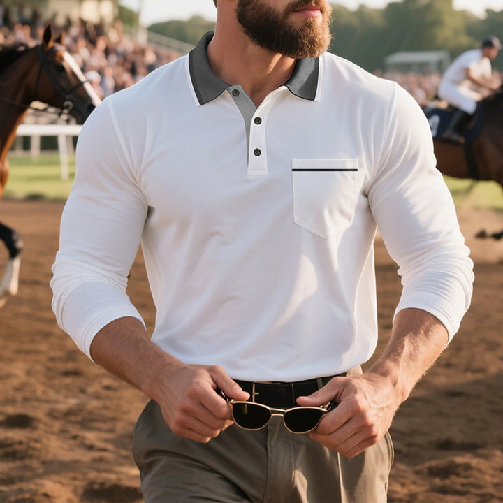 Herr Eleganta Långärmad Polo Shirt med modernt Reverskrage och praktisk Bröstficka Mirla-Eva Jonsson