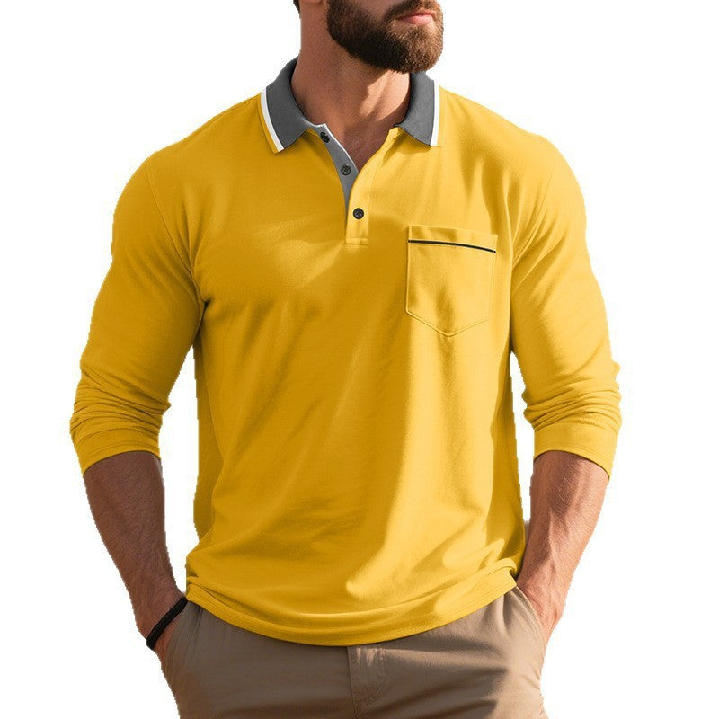 Herr Eleganta Långärmad Polo Shirt med modernt Reverskrage och praktisk Bröstficka Mirla-Eva Jonsson