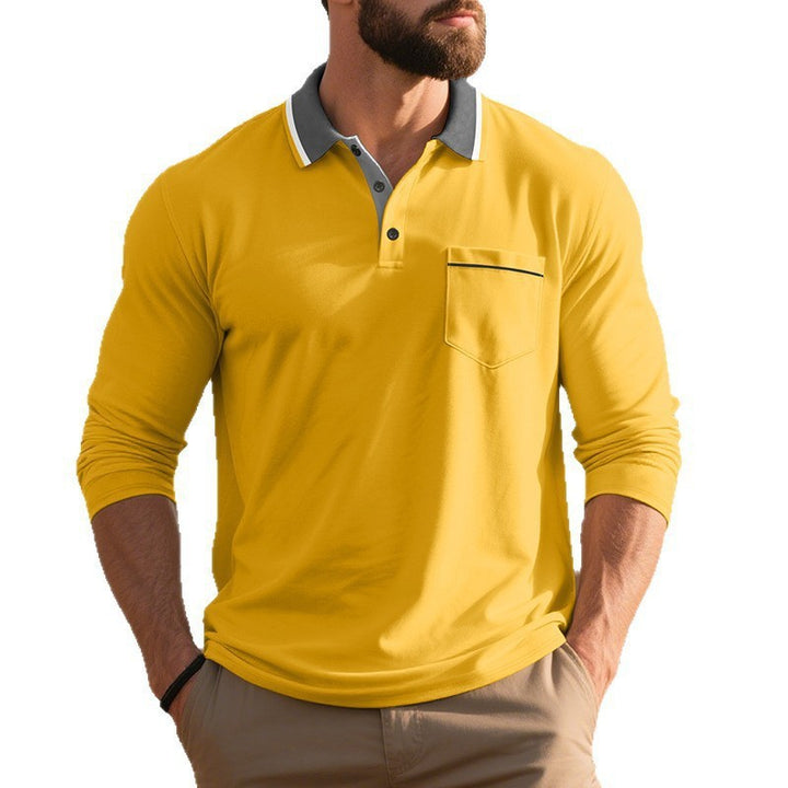 Herr Eleganta Långärmad Polo Shirt med modernt Reverskrage och praktisk Bröstficka Mirla-Eva Jonsson