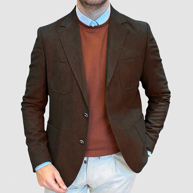 Herr Eleganta Mockaskinnblazer med dubbel knappslå och praktiska fickor Mirla-Eva Jonsson
