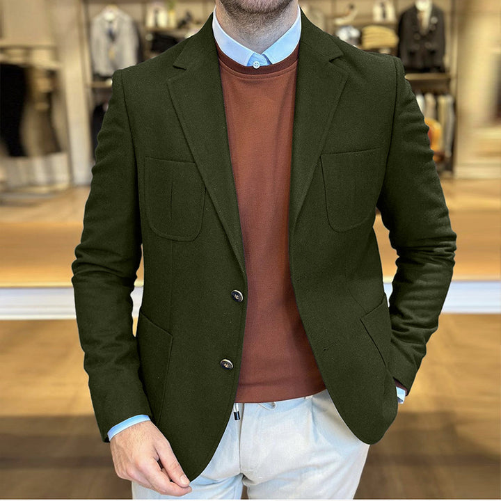 Herr Eleganta Mockaskinnblazer med dubbel knappslå och praktiska fickor Mirla-Eva Jonsson