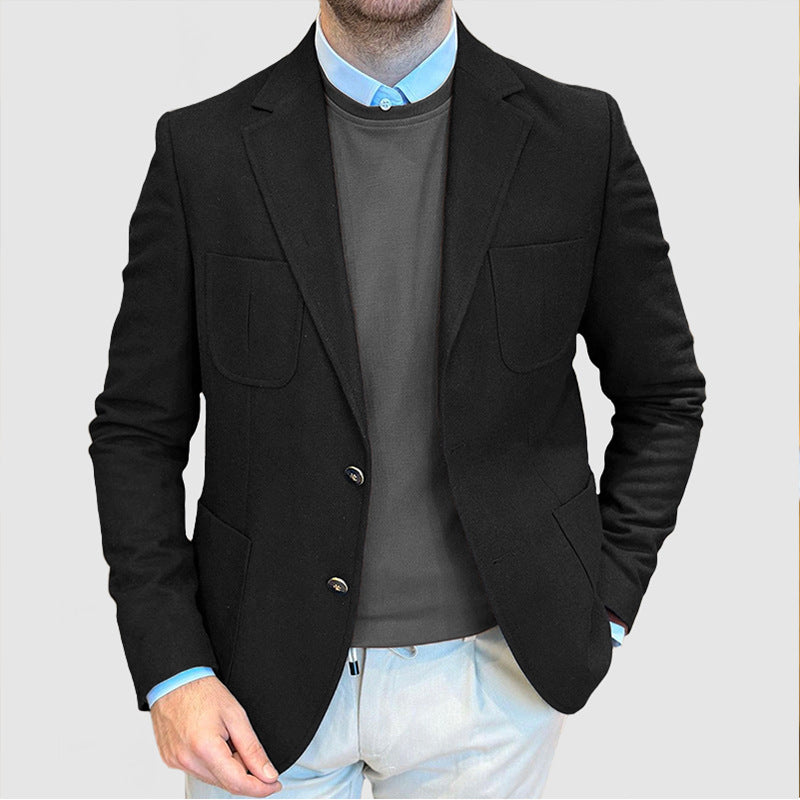 Herr Eleganta Mockaskinnblazer med dubbel knappslå och praktiska fickor Mirla-Eva Jonsson