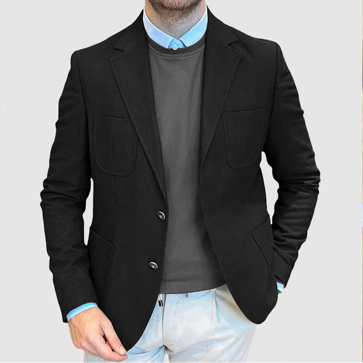 Herr Eleganta Mockaskinnblazer med dubbel knappslå och praktiska fickor Mirla-Eva Jonsson