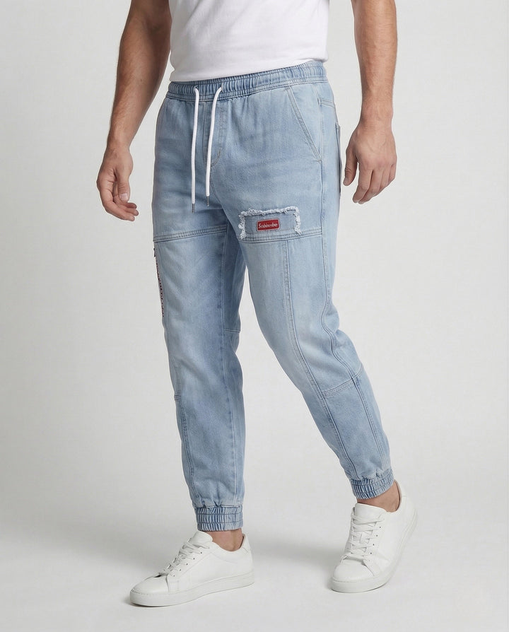 Herr Jeans Jogger med cargo fickor denim joggingbyxor-Eva Jonsson
