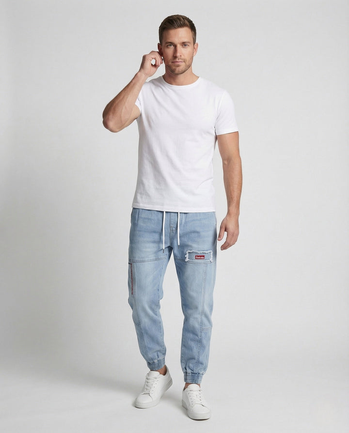Herr Jeans Jogger med cargo fickor denim joggingbyxor-Eva Jonsson