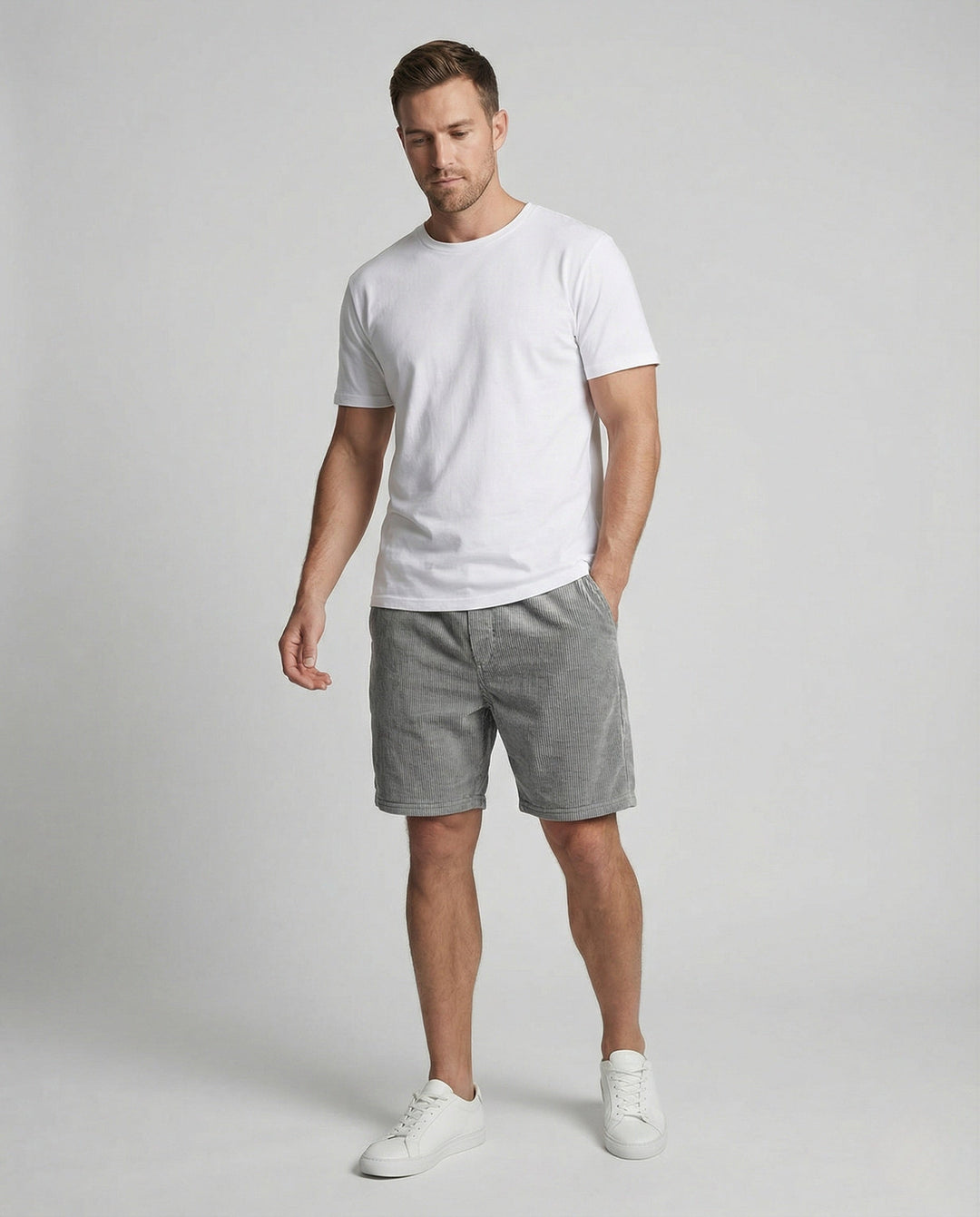 Herr Kord-bermuda shorts med elastisk midja-Eva Jonsson