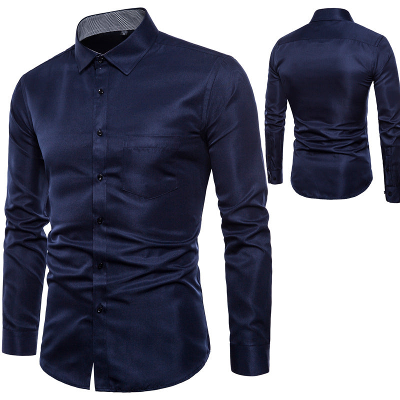Herr Långärmad skjorta i högkvalitativ satin med modern slim-fit Mirla-Eva Jonsson