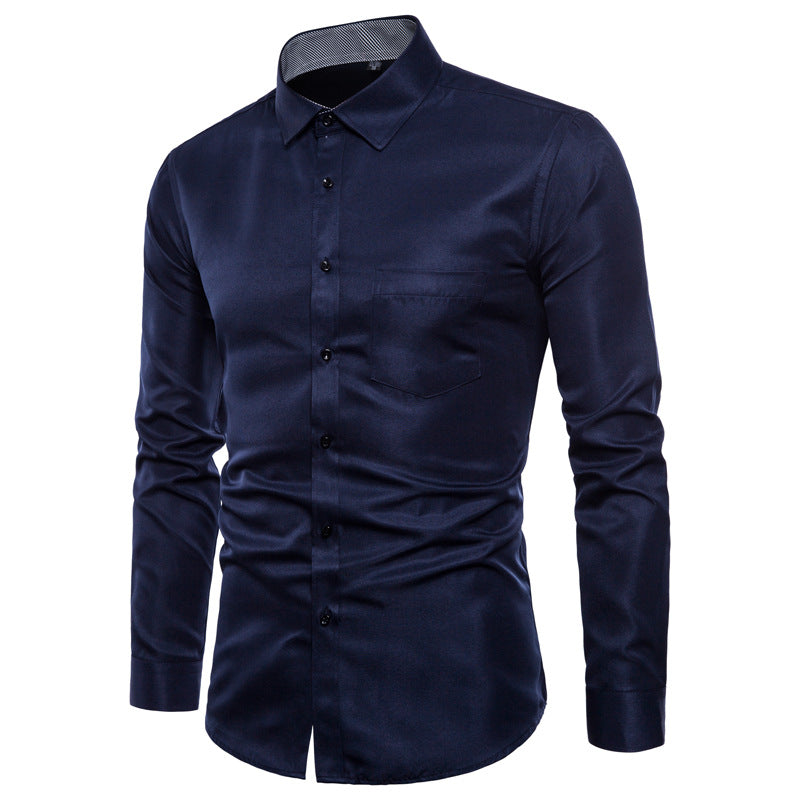 Herr Långärmad skjorta i högkvalitativ satin med modern slim-fit Mirla-Eva Jonsson
