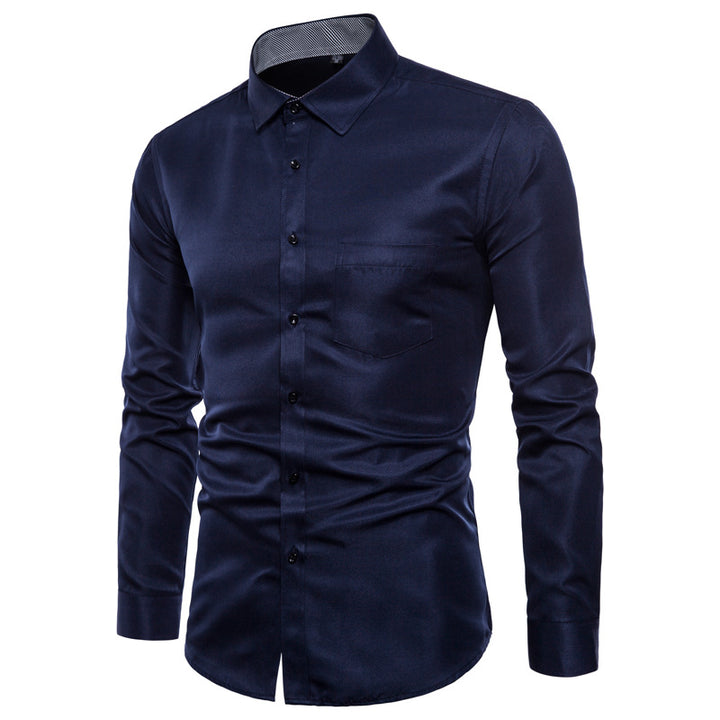 Herr Långärmad skjorta i högkvalitativ satin med modern slim-fit Mirla-Eva Jonsson