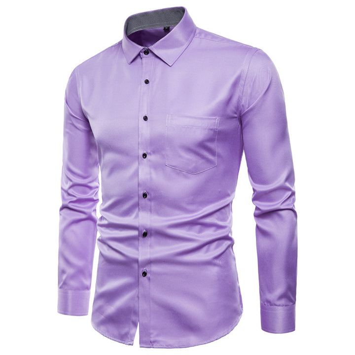 Herr Långärmad skjorta i högkvalitativ satin med modern slim-fit Mirla-Eva Jonsson