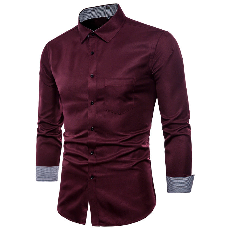 Herr Långärmad skjorta i högkvalitativ satin med modern slim-fit Mirla-Eva Jonsson