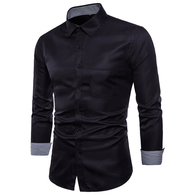 Herr Långärmad skjorta i högkvalitativ satin med modern slim-fit Mirla-Eva Jonsson