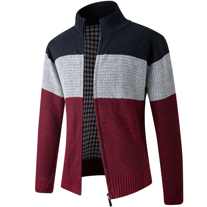 Herr Mode Stickad jacka med hög krage och randig design Mirla-Eva Jonsson