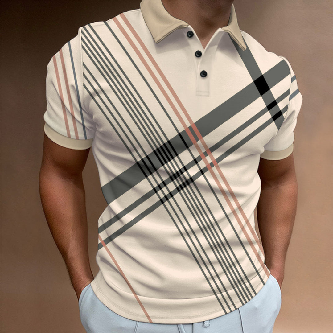 Herr Polo-shirt med modern rutmönster och knapplist Mirla-Eva Jonsson