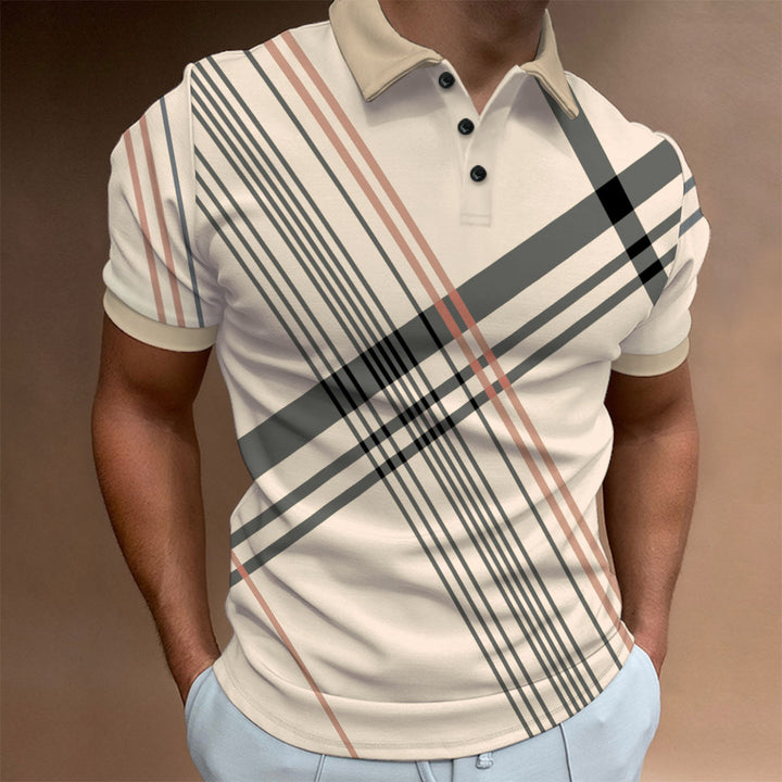 Herr Polo-shirt med modern rutmönster och knapplist Mirla-Eva Jonsson