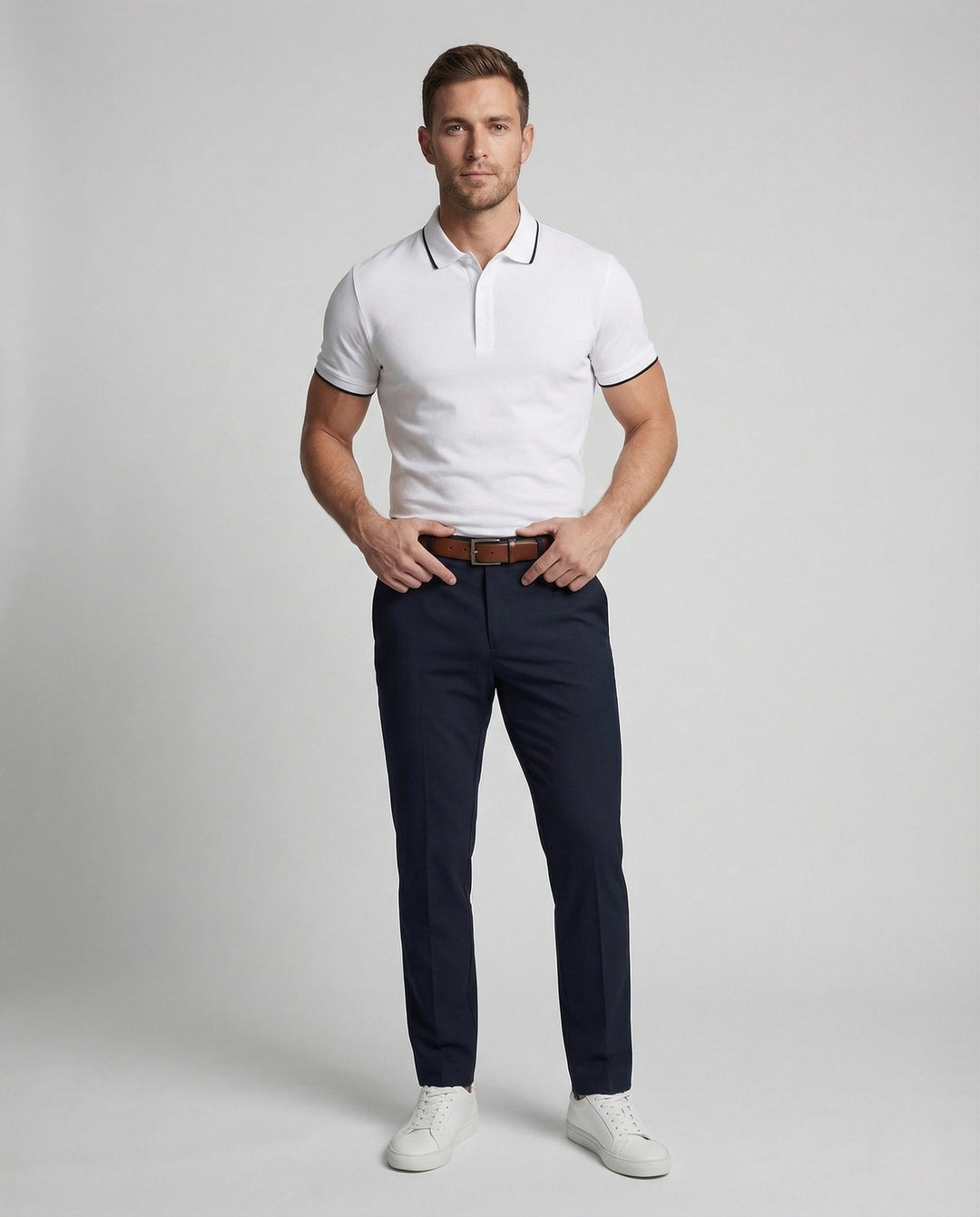 Herr Polo skjorta Piqué Slim Fit Paspel Krage-Eva Jonsson