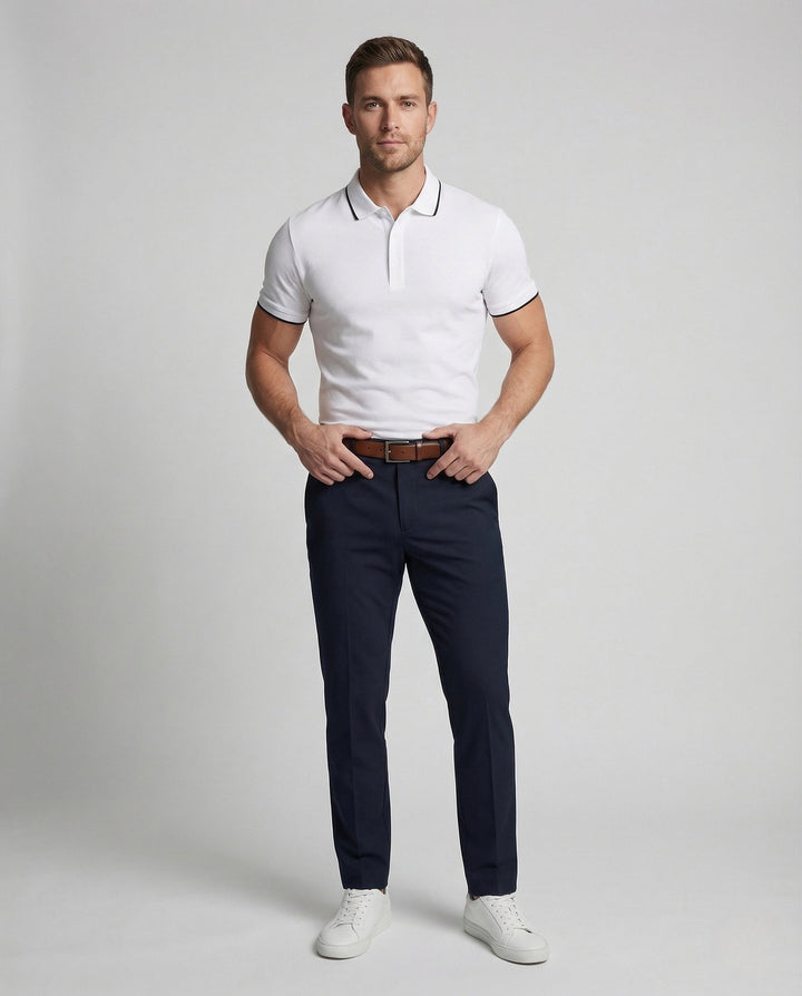 Herr Polo skjorta Piqué Slim Fit Paspel Krage-Eva Jonsson