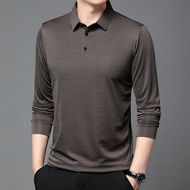 Herr Poloshirt med modern geometrisk mönster och andningsbar struktur Mirla-Eva Jonsson