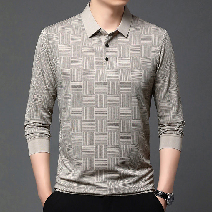 Herr Poloshirt med modern geometrisk mönster och andningsbar struktur Mirla-Eva Jonsson