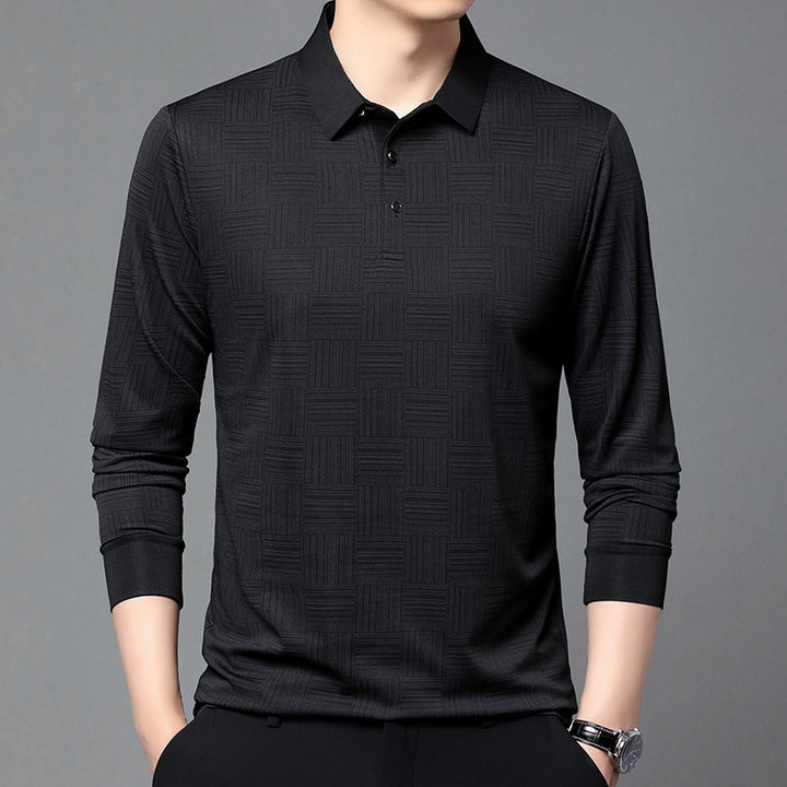 Herr Poloshirt med modern geometrisk mönster och andningsbar struktur Mirla-Eva Jonsson