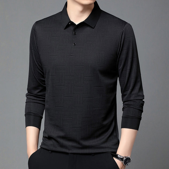 Herr Poloshirt med modern geometrisk mönster och andningsbar struktur Mirla-Eva Jonsson