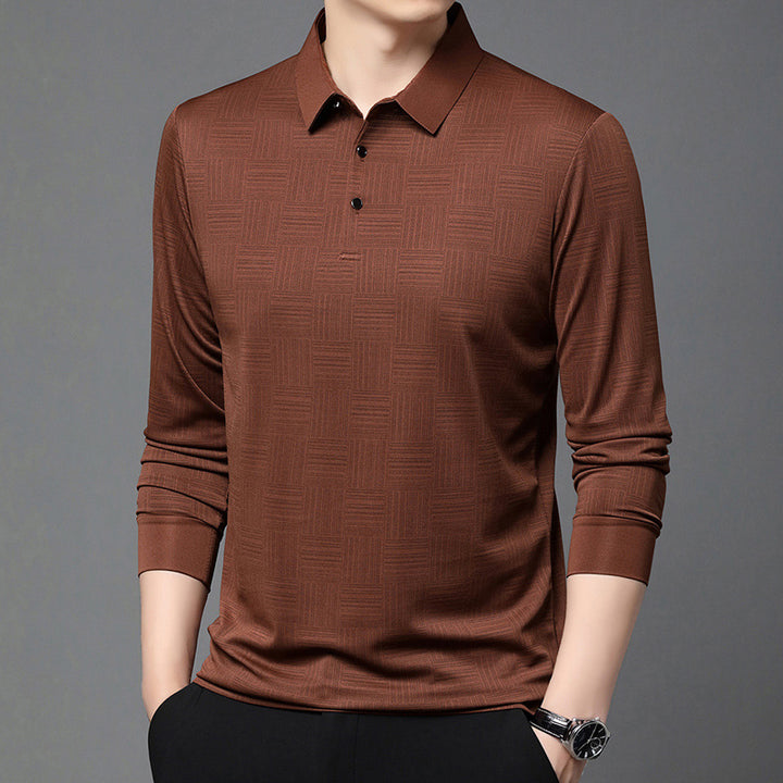 Herr Poloshirt med modern geometrisk mönster och andningsbar struktur Mirla-Eva Jonsson