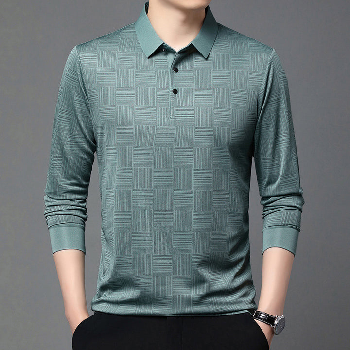 Herr Poloshirt med modern geometrisk mönster och andningsbar struktur Mirla-Eva Jonsson