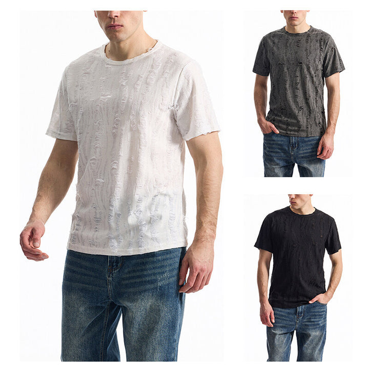 Herr T-shirt med modernt strukturdesign och avslappnad vintage-look Mirla-Eva Jonsson