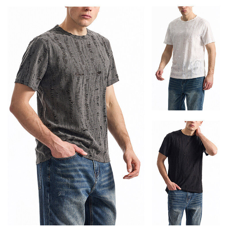 Herr T-shirt med modernt strukturdesign och avslappnad vintage-look Mirla-Eva Jonsson