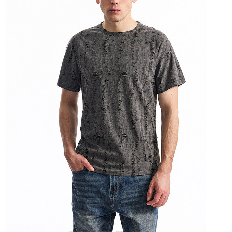 Herr T-shirt med modernt strukturdesign och avslappnad vintage-look Mirla-Eva Jonsson