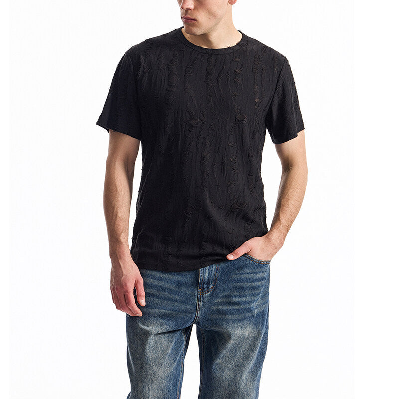 Herr T-shirt med modernt strukturdesign och avslappnad vintage-look Mirla-Eva Jonsson