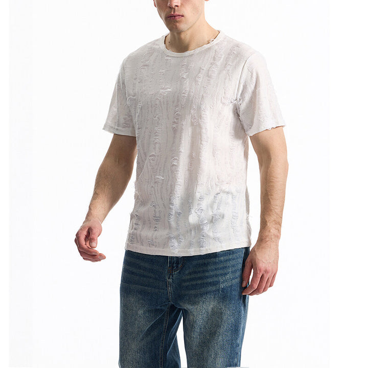 Herr T-shirt med modernt strukturdesign och avslappnad vintage-look Mirla-Eva Jonsson