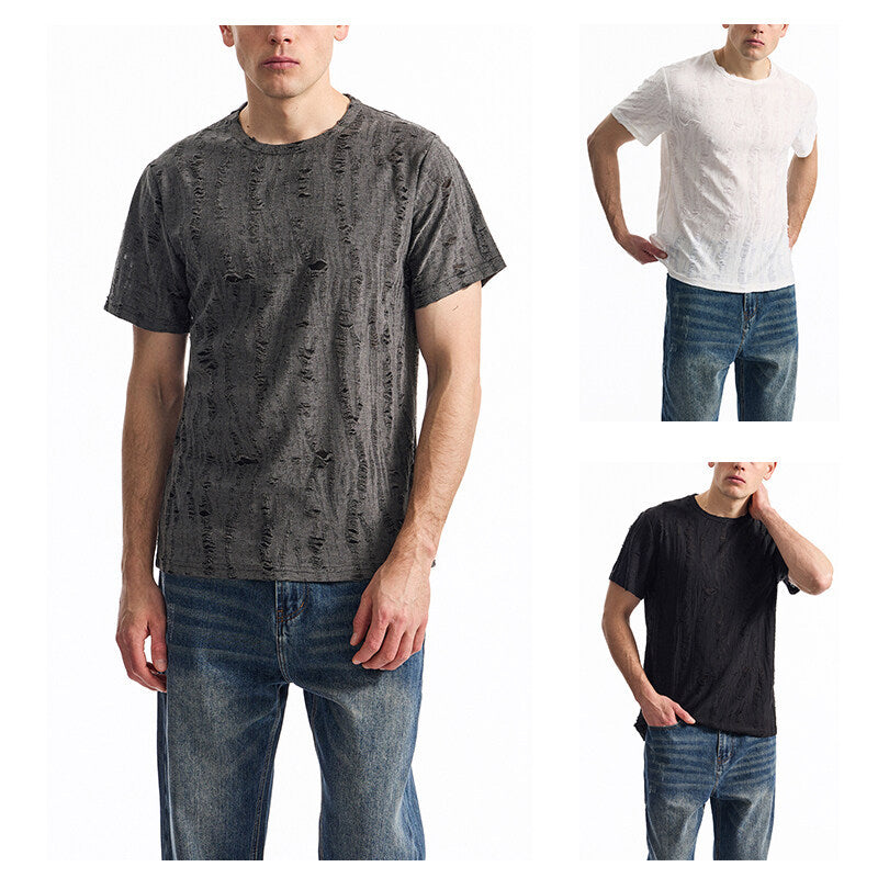 Herr T-shirt med modernt strukturdesign och avslappnad vintage-look Mirla-Eva Jonsson