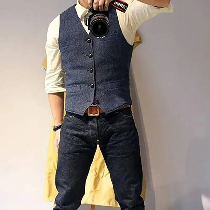 Herr Tweedväst med Enkelknäppning & Casual Stil | Eva Jonsson-Eva Jonsson