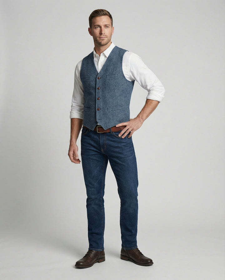 Herr Tweedväst med Enkelknäppning & Casual Stil | Eva Jonsson-Eva Jonsson