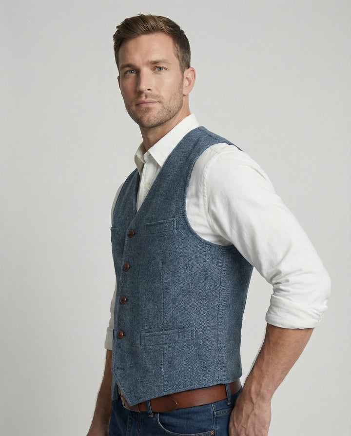 Herr Tweedväst med Enkelknäppning & Casual Stil | Eva Jonsson-Eva Jonsson