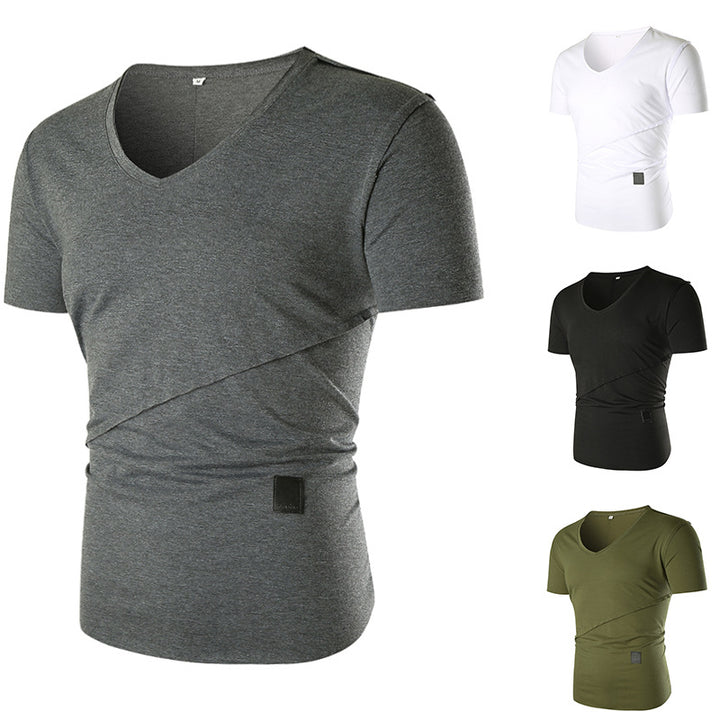Herr V-hals T-shirt med asymmetrisk skärning och elastisk midja Mirla-Eva Jonsson