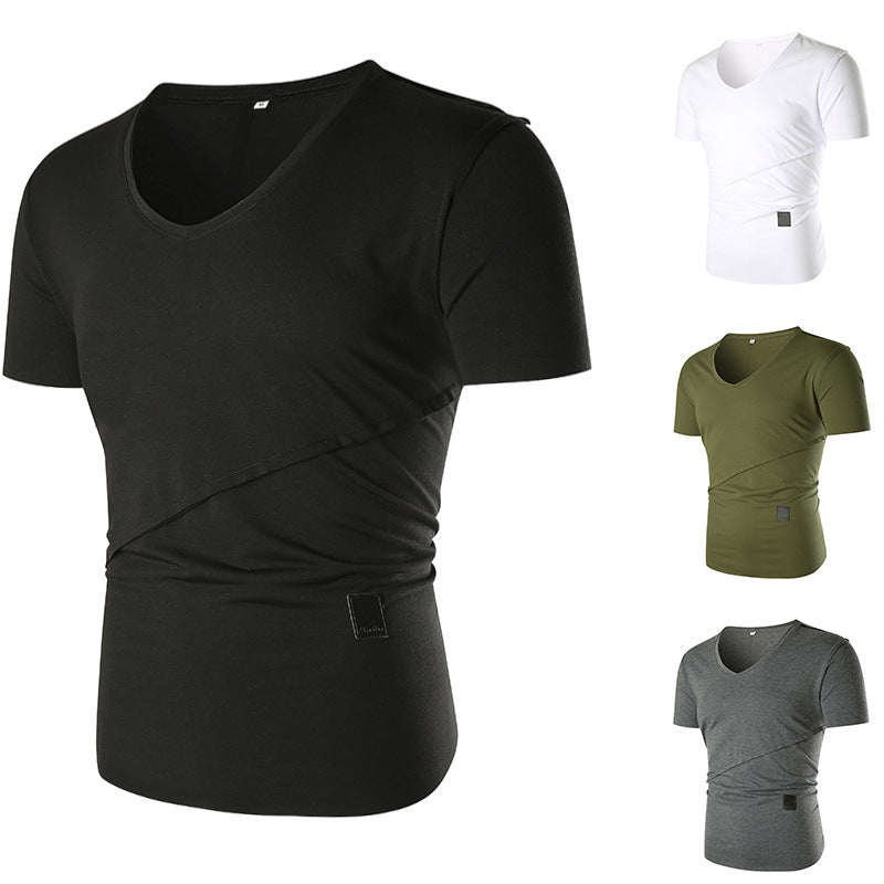 Herr V-hals T-shirt med asymmetrisk skärning och elastisk midja Mirla-Eva Jonsson