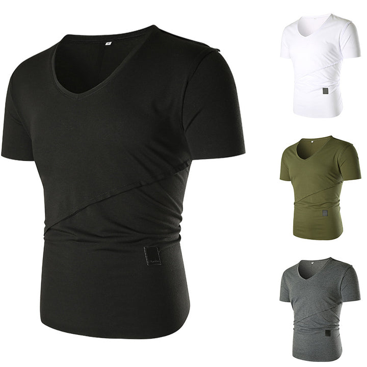 Herr V-hals T-shirt med asymmetrisk skärning och elastisk midja Mirla-Eva Jonsson