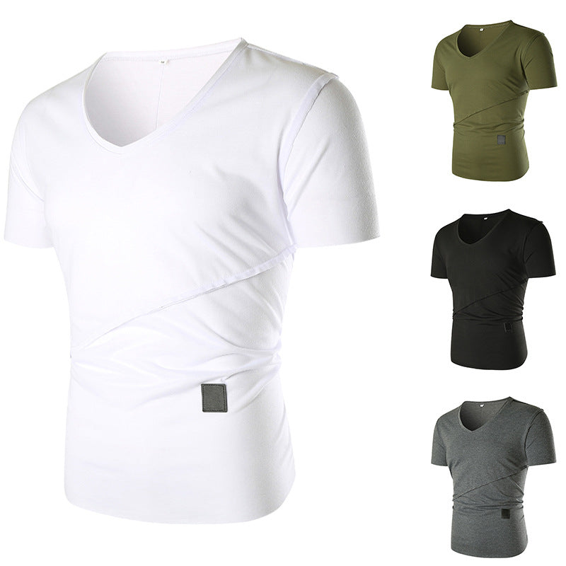 Herr V-hals T-shirt med asymmetrisk skärning och elastisk midja Mirla-Eva Jonsson