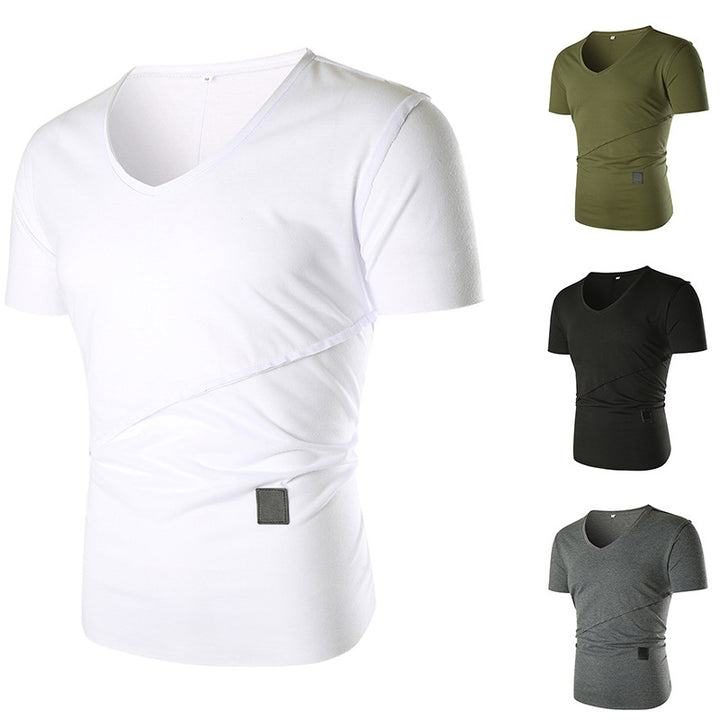 Herr V-hals T-shirt med asymmetrisk skärning och elastisk midja Mirla-Eva Jonsson